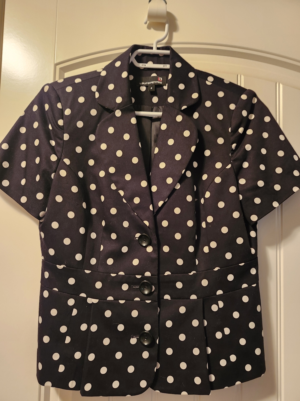 Laura-Polka Dot Short-Sleeve Blazer Jacket - Black with White Dots